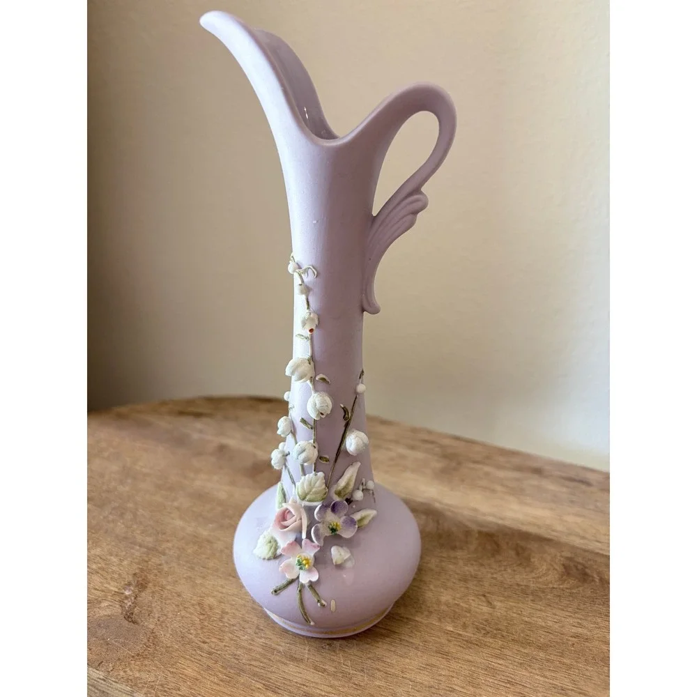 Lefton Lavender Porcelain Bud Vase 3D Floral Lily of the Valley 2942 Japan AS IS